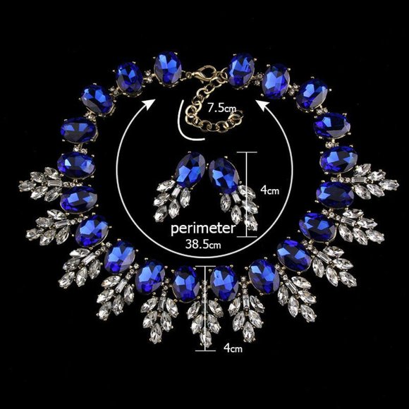 LA Fatima Women Blue Necklace& Earring Set Jewelry - Picture 5 of 6